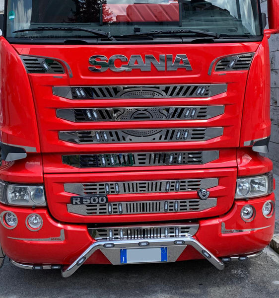 COD. TF-335SC-STM - REPLACEMENT MASK WITH V8 LOGO 9 PCS WITH 30 RECESSED LED CUTS Scania Streamline