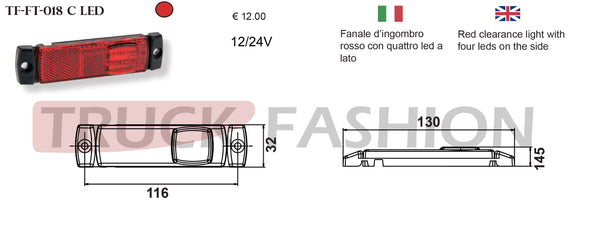 ADDITIONAL RED REFLECTING LIGHT WITH 4 LATERAL LEDS - Truck Fashion