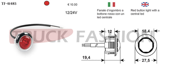 ADDITIONAL RED BOTTON LIGHT WITH 1 CENTRAL LED - Truck Fashion