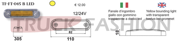 ADDITIONAL YELLOW REFLECTING LIGHT WITH TRANSPARENT RUBBER 12 LEDS - Truck Fashion