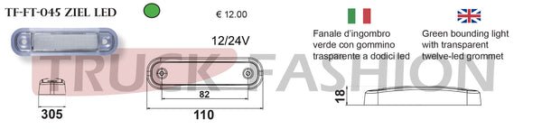 ADDITIONAL REFLECTING GREEN LIGHT WITH TRANSPARENT RUBBER 12 LEDS - Truck Fashion