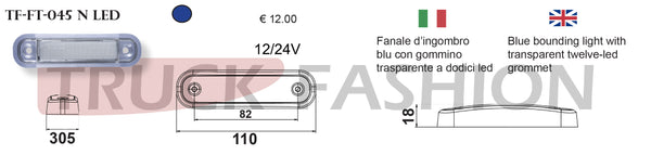 ADDITIONAL BLUE REFLECTING LIGHT WITH TRANSPARENT RUBBER 12 LEDS - Truck Fashion