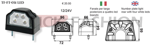 REAR TARGET PLATE LIGHT WITH 4 WHITE LEDS - Truck Fashion