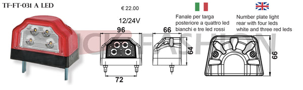 REAR TARGET PLATE LIGHT WITH 4 WHITE AND 3 RED LEDS - Truck Fashion