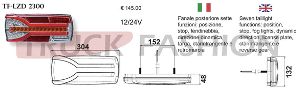 TAILLIGHT 7 FUNCTIONS: POSITION, STOP, FOG LIGHTS, DYNAMIC DIRECTION, LICENSE PLATE, REFLECTOR AND REVERSE GEAR - Truck Fashion